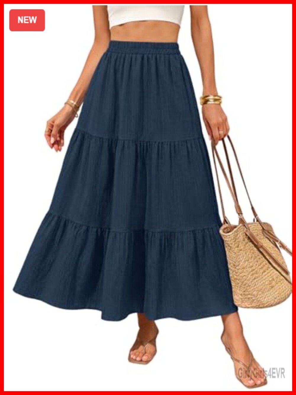 Women's Flowy A-Line Maxi Skirt High Waist Tiered Textured Beach Vacation